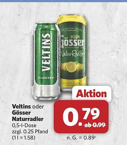 Veltins oder Gösser Naturradler 0,5-l-Dose zzgl. 0.25 Pfand (1 l = 1.58)