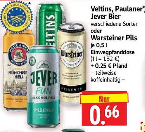 Veltins, Paulaner*, Jever Bier verschiedene Sorten oder Warsteiner Pils je 0,5 l Einwegpfanddose