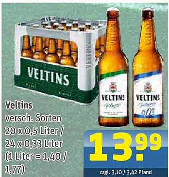 Veltins versch. Sorten 20 x 0,5 Liter / 24 x 0,33 Liter (1 Liter = 1,40 / 1,77)