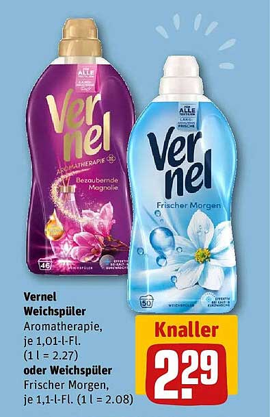 Vernel Weichspüler Aromatherapie, je 1,01-l-Fl. (1 l = 2.27) oder Weichspüler Frischer Morgen, je 1,1-l-Fl. (1 l = 2.08)