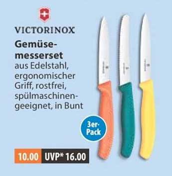 VICTORINOX Gemüsemesserset aus Edelstahl, ergonomischer Griff, rostfrei, spülmaschinen-geeignet, in Bunt 3er-Pack