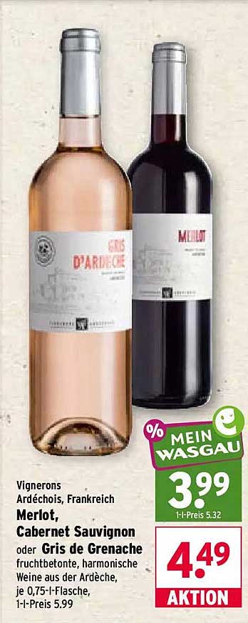 Vignerons Ardèchois, Frankreich Merlot, Cabernet Sauvignon oder Gris de Grenache