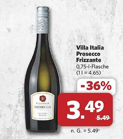 Villa Italia Prosecco Frizzante 0,75 l-Flasche (1 l = 4.65)