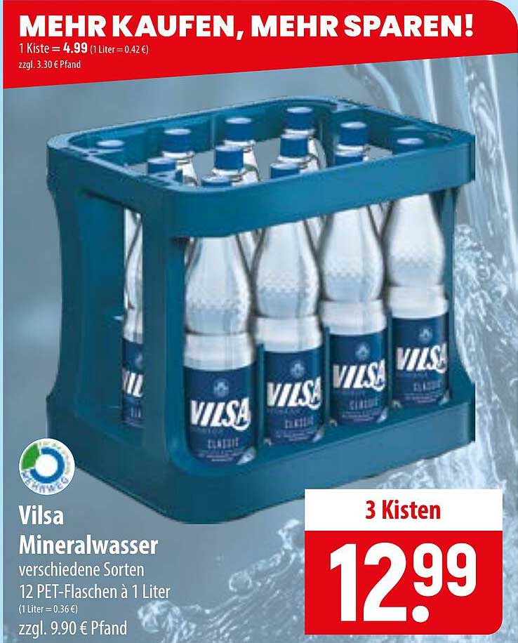 Vilsa Mineralwasser verschiedene Sorten 12 PET-Flaschen à 1 Liter
