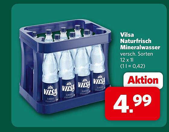 Vilsa Naturfrisch Mineralwasser versch. Sorten 12 x 1 l (1 l = 0,42)