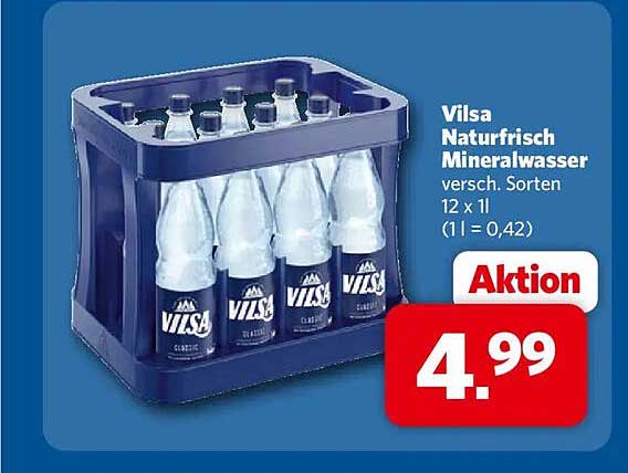 Vilsa Naturfrisch Mineralwasser versch. Sorten 12 x 1l (1l = 0,42)