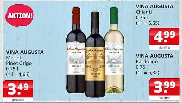 VINA AUGUSTA Merlot, Pinot Grigio 0,75 l (1 l = 4,65)