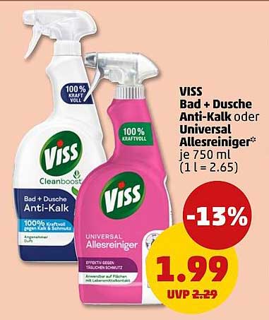 VISS Bad + Dusche Anti-Kalk oder Universal Allreiniger* je 750 ml (1 l = 2.65)