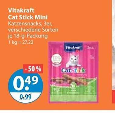Vitakraft Cat Stick Mini Katzensnacks, 3er, verschiedene Sorten je 18-g-Packung