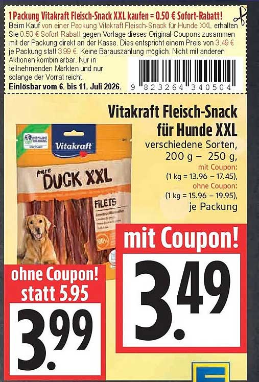 Vitakraft Fleisch-Snack für Hunde XXL verschiedene Sorten, 200 g – 250 g, je Packung