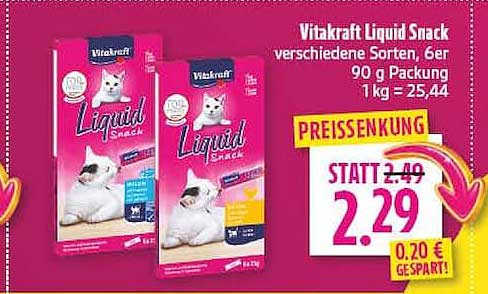 Vitakraft Liquid Snack verschiedene Sorten, 6er 90 g Packung 1 kg = 25,44