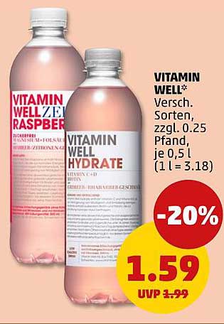 VITAMIN WELL® Versch. Sorten, zzgl. 0,25 Pfand, je 0,5 l (1 l = 3.18)