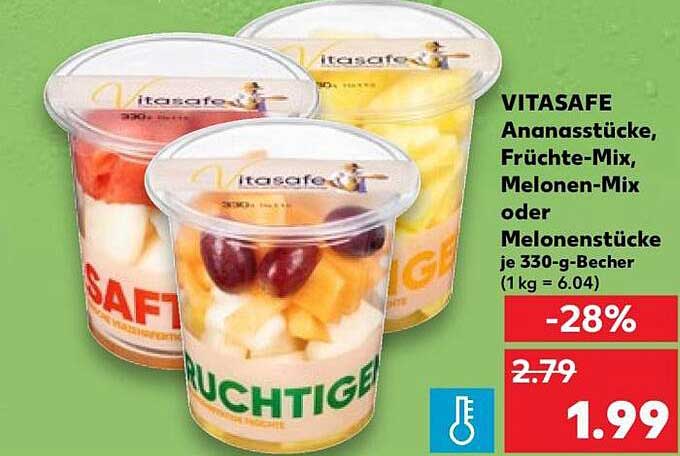 VITASAFE Ananasstücke, Früchte-Mix, Melonen-Mix oder Melonenstücke je 330-g-Becher (1 kg = 6.04)