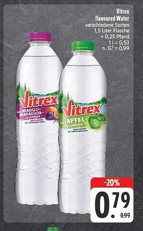 Vitrex flavoured Water verschiedene Sorten 1,5 Liter Flasche + 0,25 Pfand