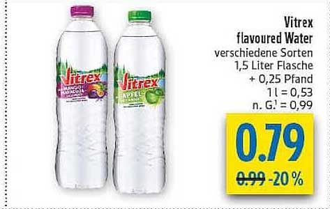 Vitrex flavoured Water verschiedene Sorten 1,5 Liter Flasche + 0,25 Pfand
