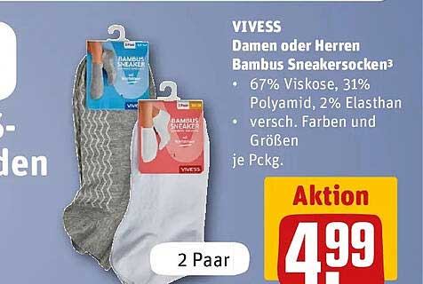 VIVESS Damen oder Herren Bambus Sneakersocken³