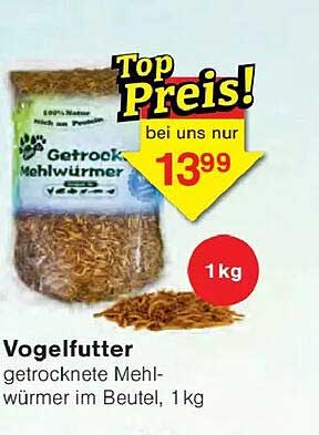Vogelfutter getrocknete Mehlwürmer im Beutel, 1kg