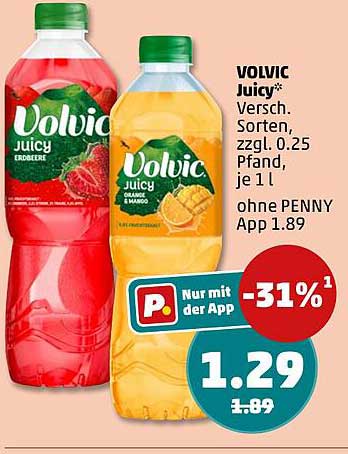 VOLVIC Juicy* Versch. Sorten, zzgl. 0.25 Pfand, je 1 l ohne PENNY App 1.89