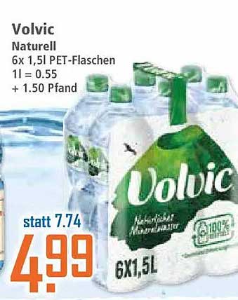 Volvic Naturell 6x 1,5l PET-Flaschen 1l = 0.55 + 1.50 Pfand