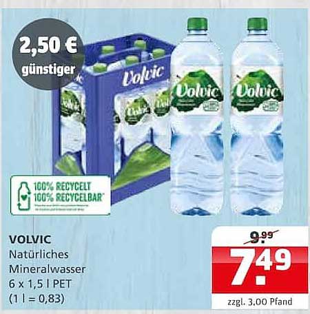 VOLVIC Natürliches Mineralwasser 6 x 1,5 l PET (1 l = 0,83)