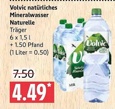 Volvic natürliches Mineralwasser Naturelle Träger 6 x 1,5 l + 1.50 Pfand (1 Liter = 0.50)