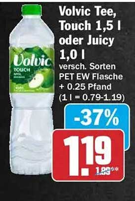 Volvic Tee, Touch 1,5 l oder Juicy 1,0 l versch. Sorten PET EW Flasche + 0.25 Pfand (1 l = 0.79-1.19)