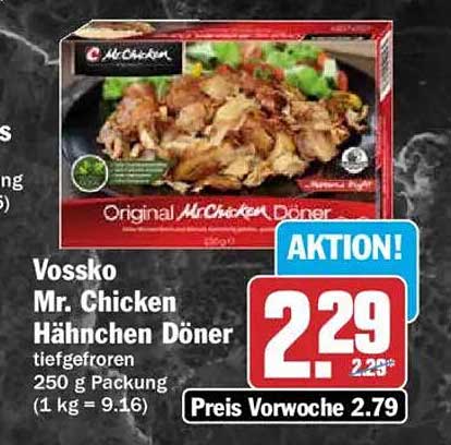 Vossko Mr. Chicken Hähnchen Döner tiefgefroren 250 g Packung (1 kg = 9.16)