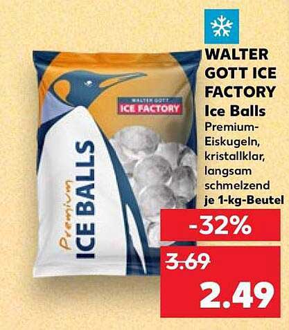 WALTER GOTT ICE FACTORY Ice Balls Premium-Eiskugeln, kristallklar, langsam schmelzend je 1-kg-Beutel