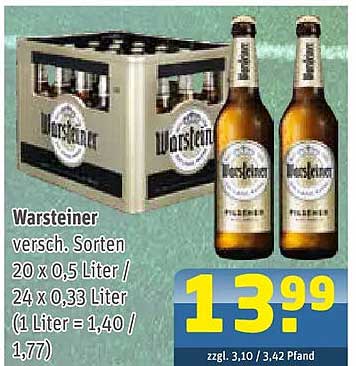 Warsteiner versch. Sorten 20 x 0,5 Liter / 24 x 0,33 Liter (1 Liter = 1,40 / 1,77)