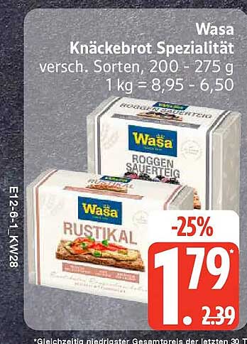Wasa Knäckebrot Spezialität versch. Sorten, 200 - 275 g 1 kg = 8,95 - 6,50
