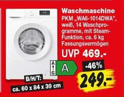 Waschmaschine PKM „WA6-1014DWA“, weiß, 14 Waschprogramme, mit Steam-Funktion, ca. 6 kg Fassungsvermögen