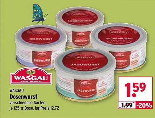WASGAU Dosenwurst verschiedene Sorten, je 125-g-Dose, kg-Preis 12.72