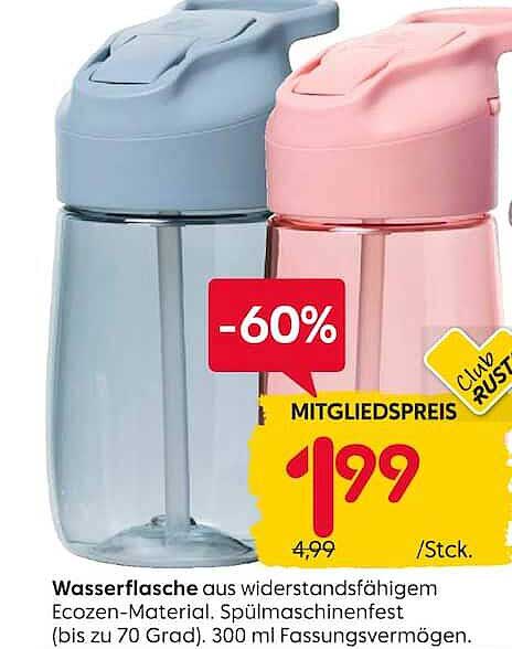 Wasserflasche aus widerstandsfähigem Ecozen-Material. Spülmaschinenfest (bis zu 70 Grad). 300 ml Fassungsvermögen.