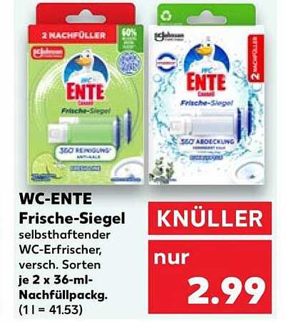 WC-ENTE Frische-Siegel selbsthaftender WC-Erfrischer, versch. Sorten je 2 x 36-ml-Nachfüllpack. (1 l = 41.53)