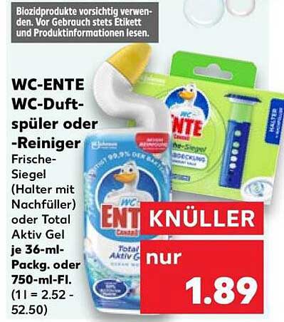 WC-ENTE WC-Duft-spüler oder -Reiniger Frische-Siegel (Halter mit Nachfüller) oder Total Aktiv Gel je 36-ml-Packg. oder 750-ml-Fl.