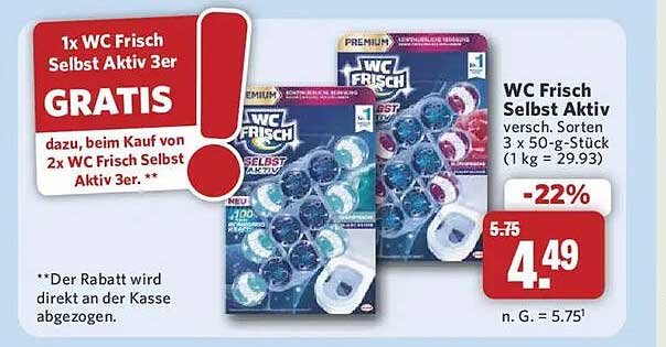 WC Frisch Selbst Aktiv; Sorten; 3 x 50-g-Stück (1 kg = 29.93)