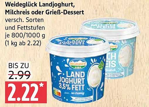 Weideglück Landjoghurt, Milchreis oder Grieß-Dessert
