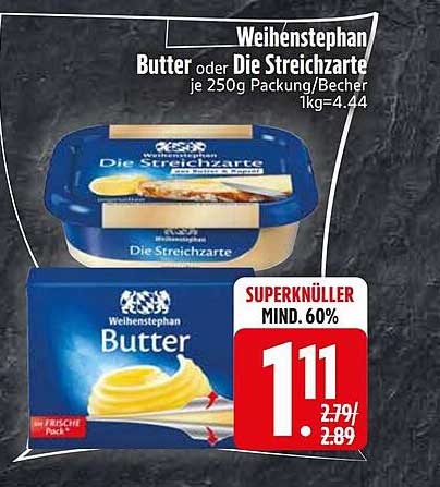 Weihenstephan Butter oder Die Streichzarte je 250g Packung/Becher