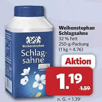 Weihenstephan Schlagsahne 32 % Fett 250-g-Packung (1 kg = 4.76)