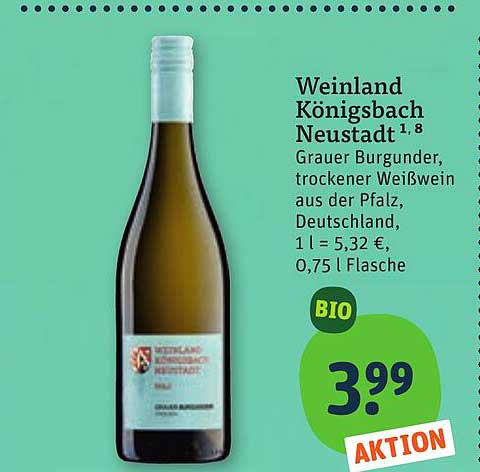 Weinland Königsbach Neustadt Grauer Burgunder, trockener Weißwein aus der Pfalz, Deutschland, 1 l = 5,32 €, 0,75 l Flasche