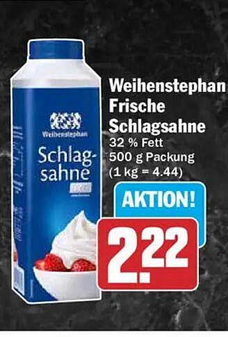 Weißenhan Frische Schlagsahne 32 % Fett 500 g Packung (1 kg = 4.44)