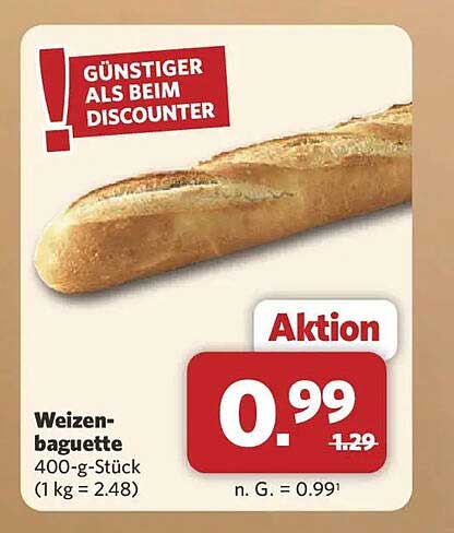 Weizen-baguette 400-g-Stück (1 kg = 2.48)