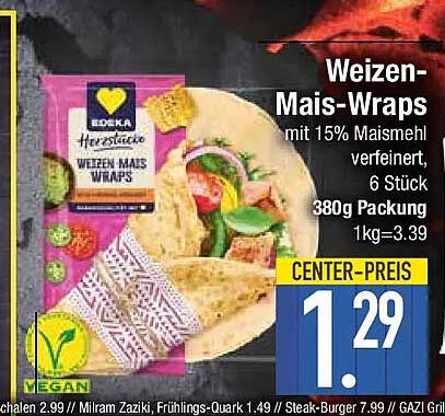 Weizen-Mais-Wraps mit 15% Maismehl verfeinert, 6 Stück, 380g Packung