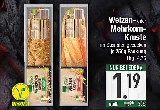 Weizen- oder Mehrkorn-Kruste im Steinofen gebacken je 250g Packung 1kg=4.76