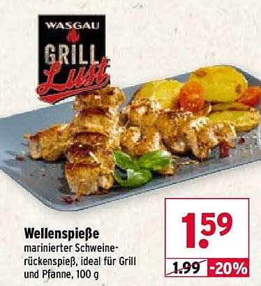 Wellenspieße marinierter Schweinerückenspieß, ideal für Grill und Pfanne, 100 g