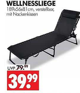 WELLNESSLIEGE 189x56x81 cm, verstellbar, mit Nackenkissen