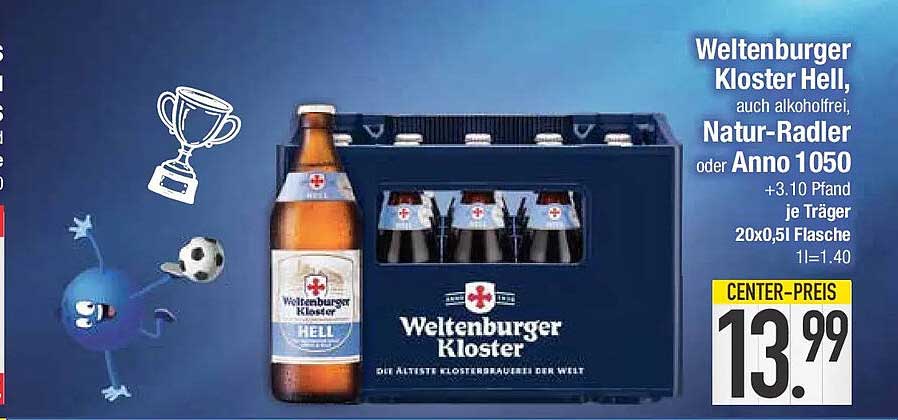 Weltenburger Kloster Hell, auch alkoholfrei, Natur-Radler oder Anno 1050