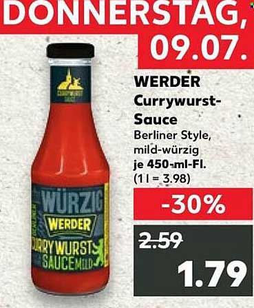 WERDER Currywurst-Sauce Berliner Style, mild-würzig je 450-ml-Fl. (1 l = 3.98)