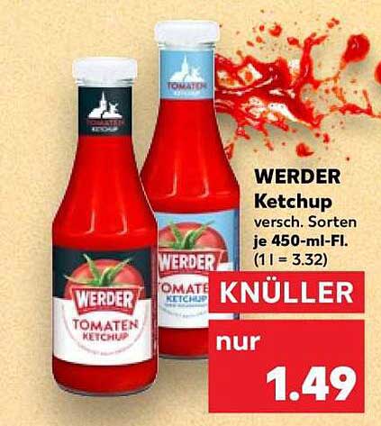WERDER Ketchup versch. Sorten je 450-ml-Fl. (1 l = 3.32)