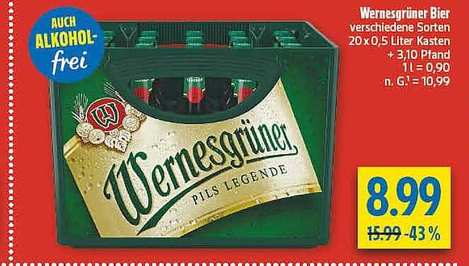 Wernesgrüner Bier verschiedene Sorten 20 x 0,5 Liter Kasten